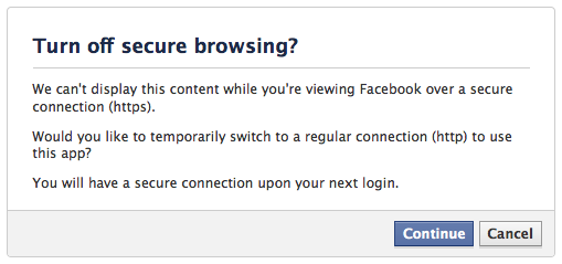 Non-Secure Facebook Page Alert