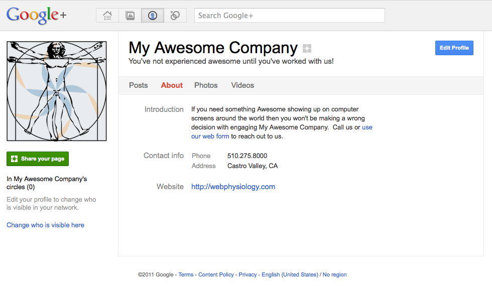 Google+ Completed Company Page